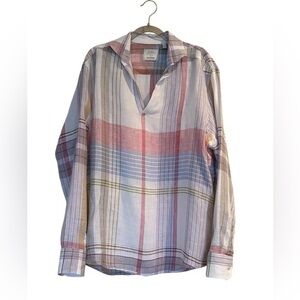 Baird Mcnutt Murano Striped Plaid 100% Linen Women’s Popover Top M